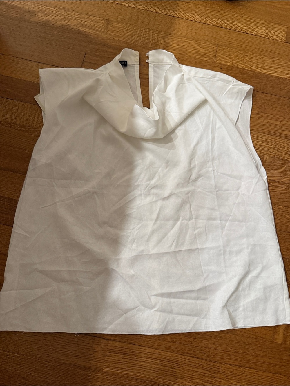 Linen Sleeveless Draped White Women's Blouse